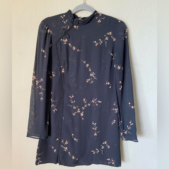 Reformation Mini Black Dress Wildflower Floral Print Size 4 - Picture 6 of 9